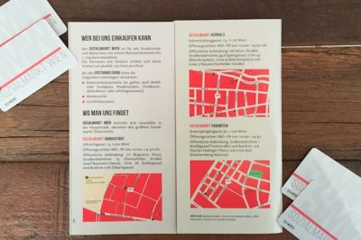 Flyer mit Standortinforamtionen des Sozialmarkt Wien © Sozialmarkt Wien